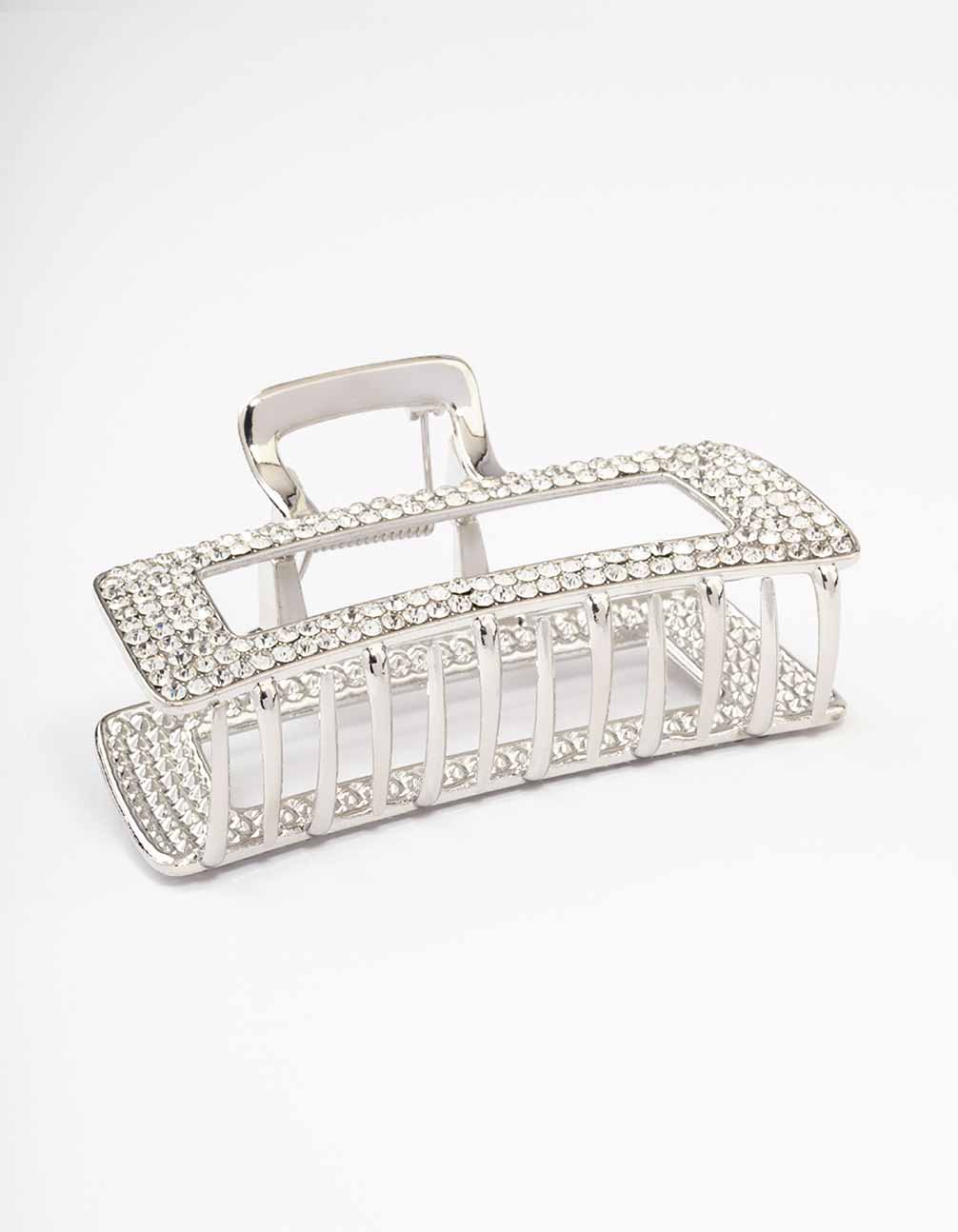 Silver Diamante Rectangle Hair Claw Clip