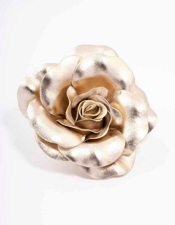 Silver Large Metallic Corsage Flower Hair Claw Clip