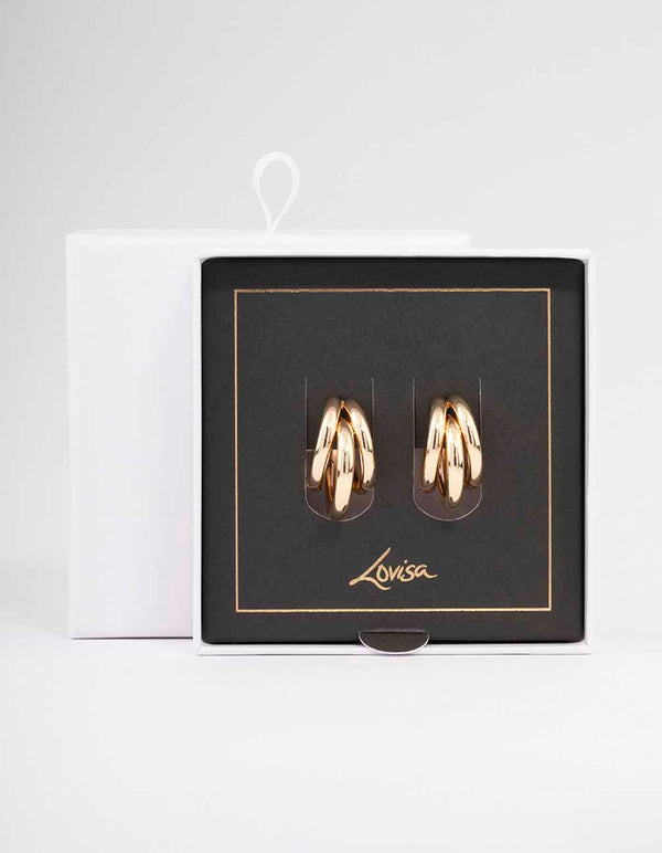 Gold Triple Illusion Hoop Earrings