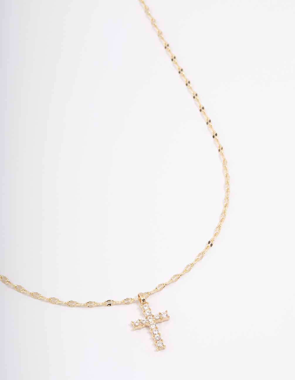 Gold Bezel Diamante Cross Necklace
