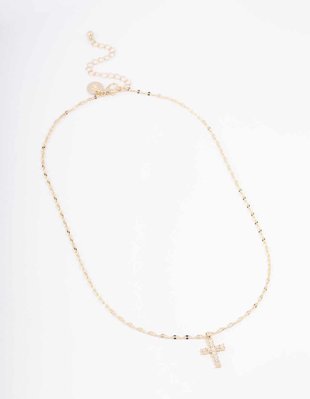 Gold Bezel Diamante Cross Necklace