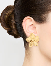 Waterproof Gold Plated Stainless Steel Textured Flower Stud Earrings - link has visual effect only