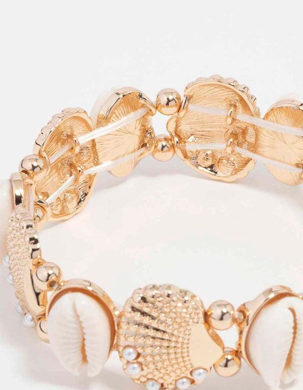Gold Genuine Shell Pearl Stretch Bracelet