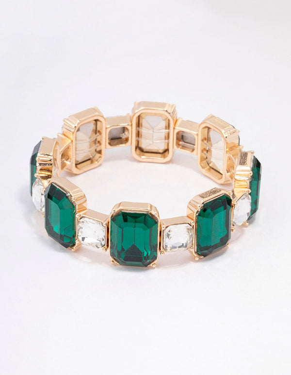 Gold Hexagon Emerald Stone Stretch Bracelet