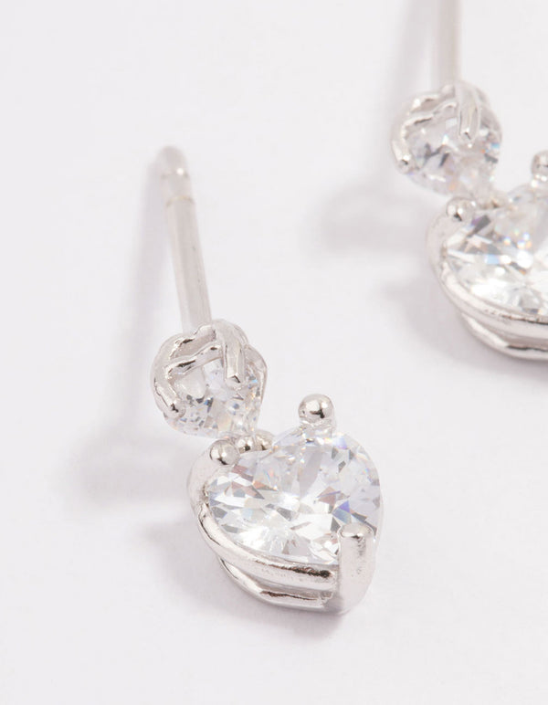 Platinum Sterling Silver Cubic Zirconia Heart Drop Earrings