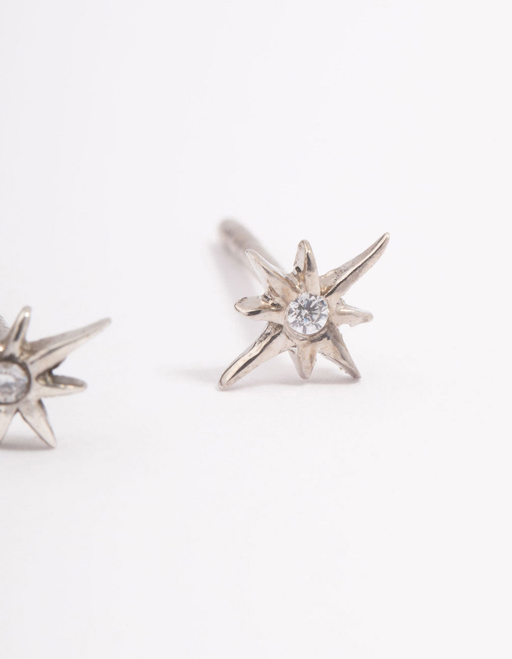 Platinum Sterling Silver Cubic Zirconia Celestial Stud Earrings
