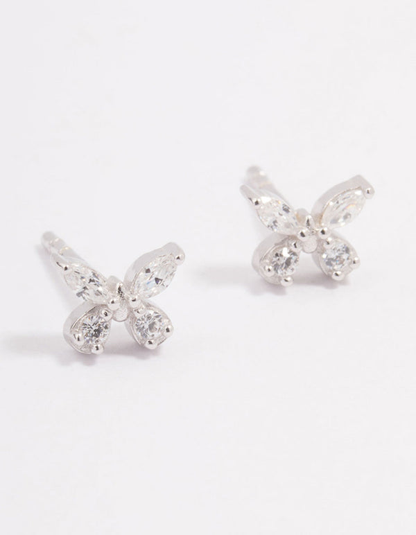 Platinum Sterling Butterfly Cubic Zirconia Stud Earrings