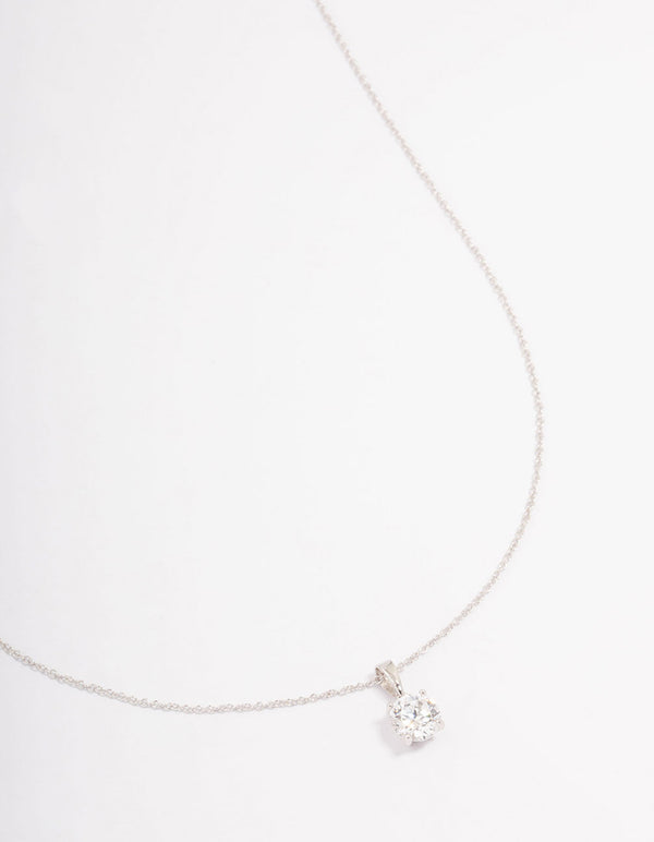 Platinum Sterling Silver Solitaire Cubic Zirconia Pendant Necklace