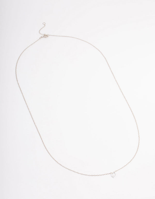 Platinum Sterling Silver Round Cubic Zirconia Pendant Necklace