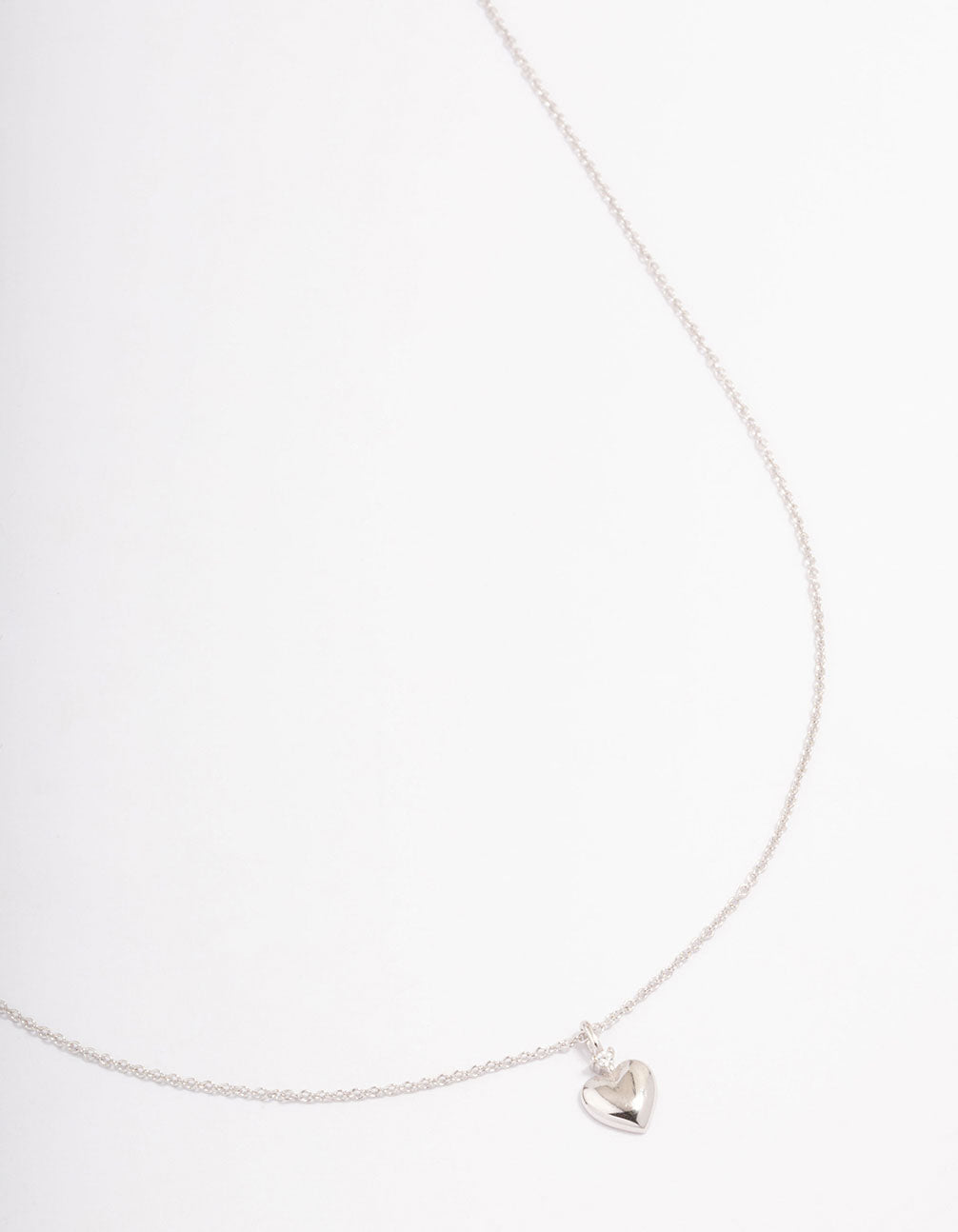 Platinum Sterling Silver Puffy Heart Cubic Zirconia Pendant Necklace