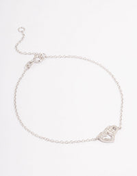 Platinum Sterling Silver Cubic Zirconia Heart Link Bracelet - link has visual effect only