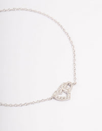 Platinum Sterling Silver Cubic Zirconia Heart Link Bracelet - link has visual effect only