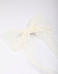 White Organza Fabric Pearl Twist Bow Hair Clip - link has visual effect only