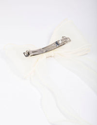 White Organza Fabric Pearl Twist Bow Hair Clip - link has visual effect only