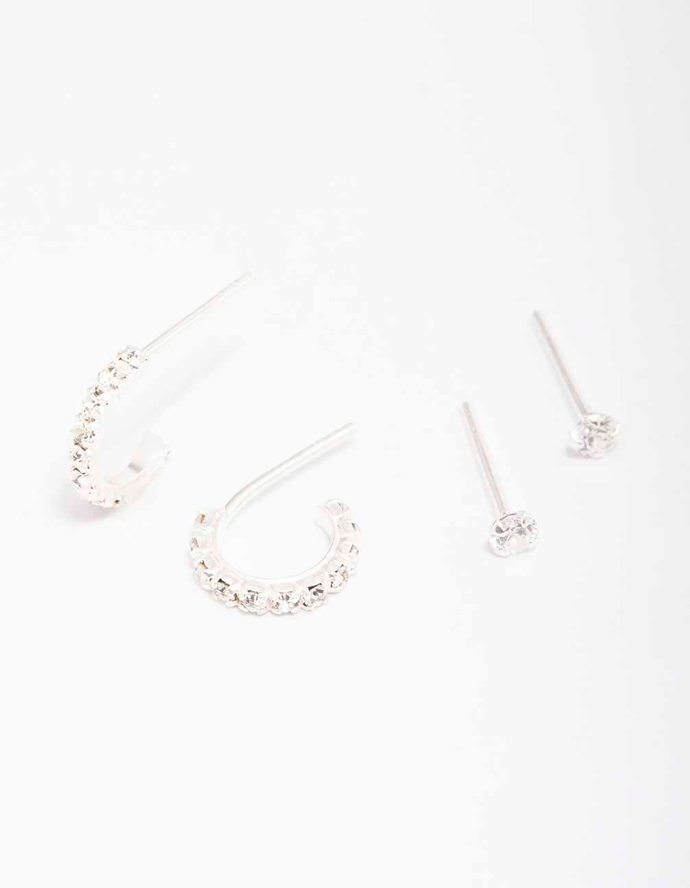 Sterling Silver Cubic Zirconia Stud & Hoop Earring Pack