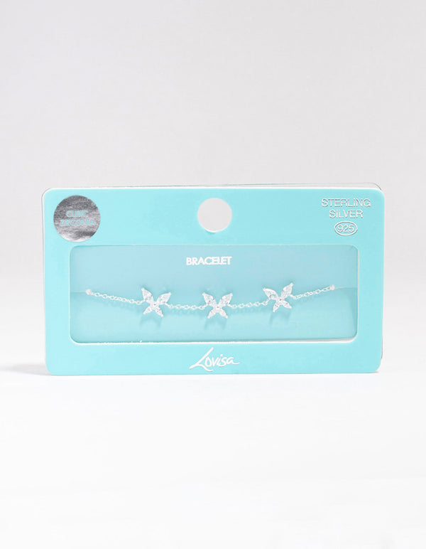 Sterling Silver Cubic Zirconia Triangular Butterfly Bracelet