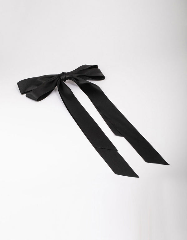 Black Fabric Oversized Ribbon Hair Bow Clip