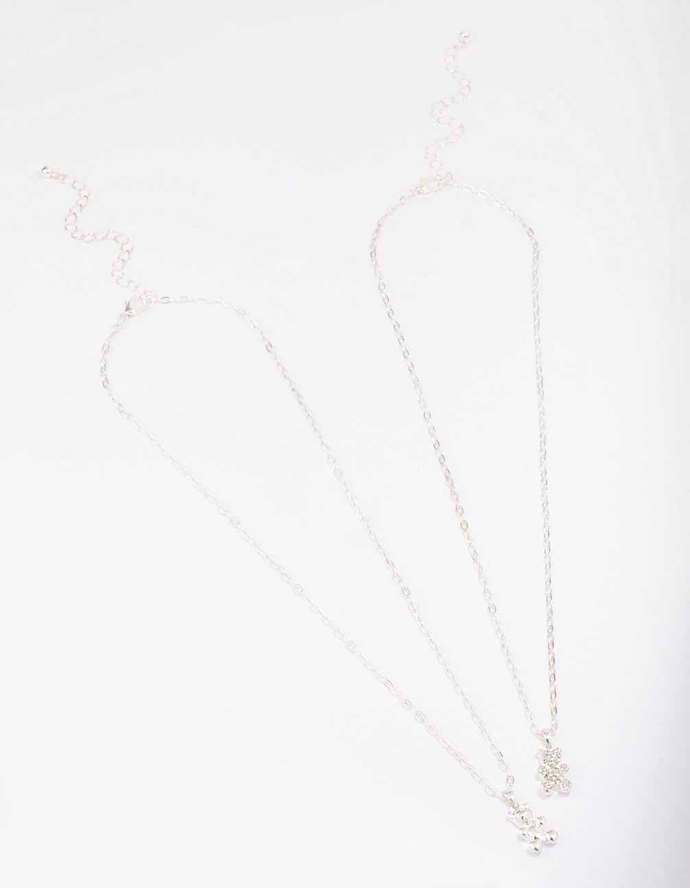 Silver Diamante Teddy Necklace Pack
