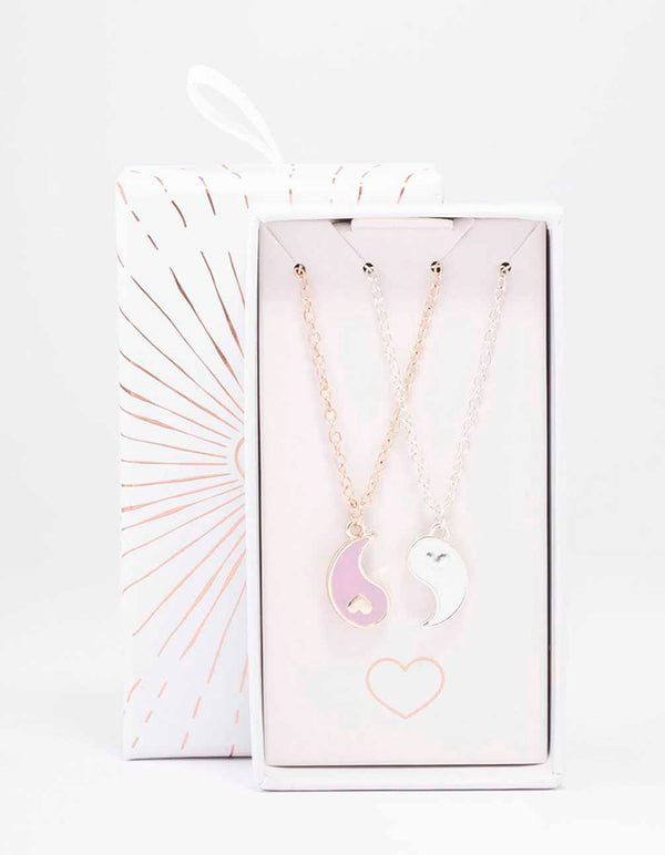 Mixed Metal Heart Yin & Yang Necklace Pack