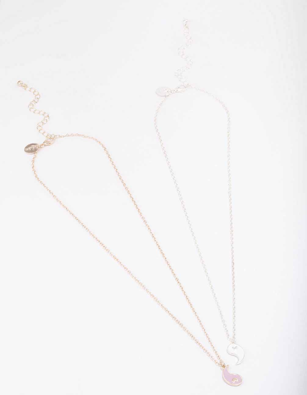 Mixed Metal Heart Yin & Yang Necklace Pack