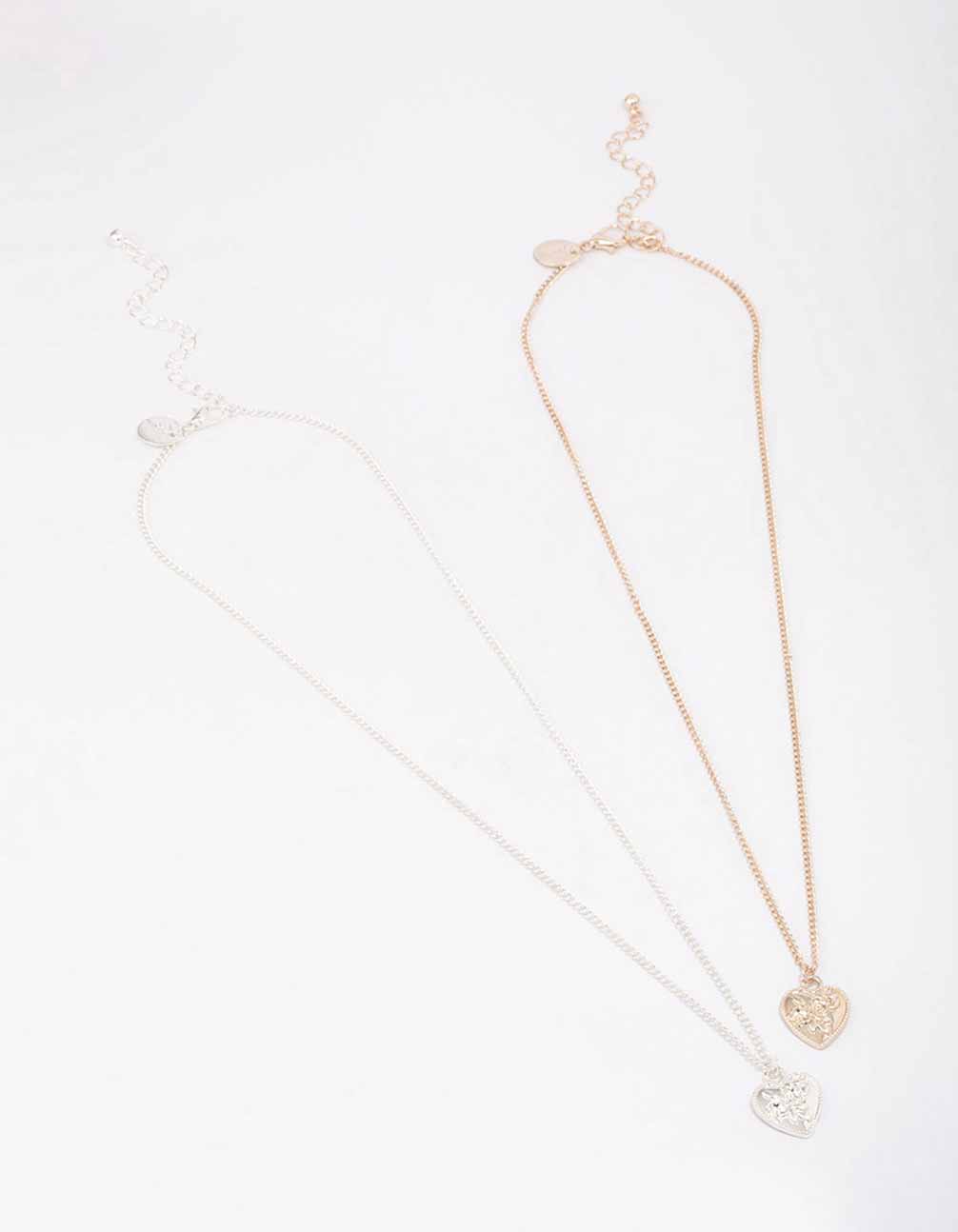 Mixed Metal Floral Heart Necklace Pack