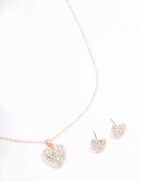 Rose Gold Diamante Heart Necklace & Stud Earring Set - link has visual effect only