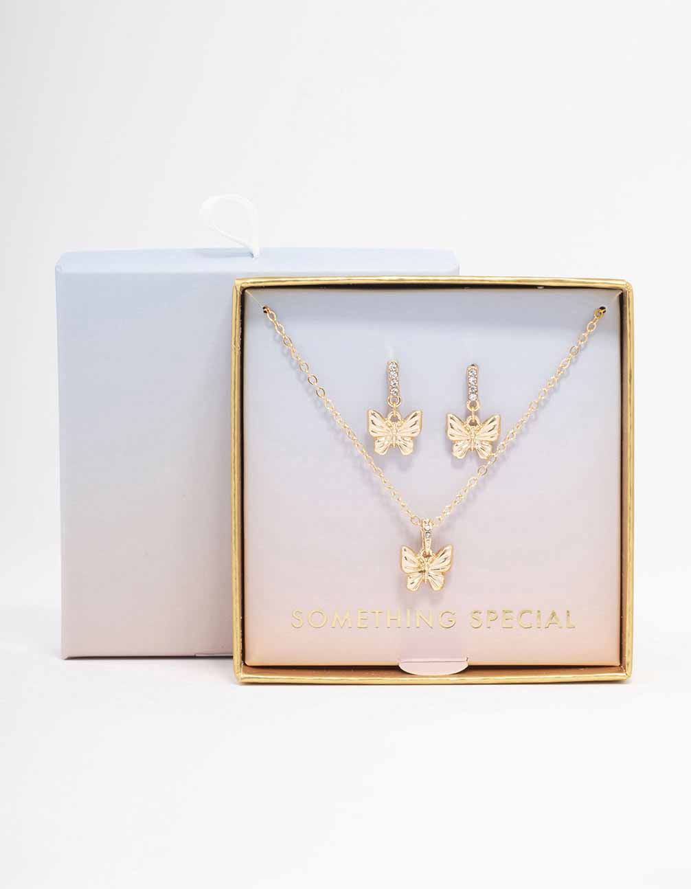 Gold Diamante Butterfly Necklace & Earring Set