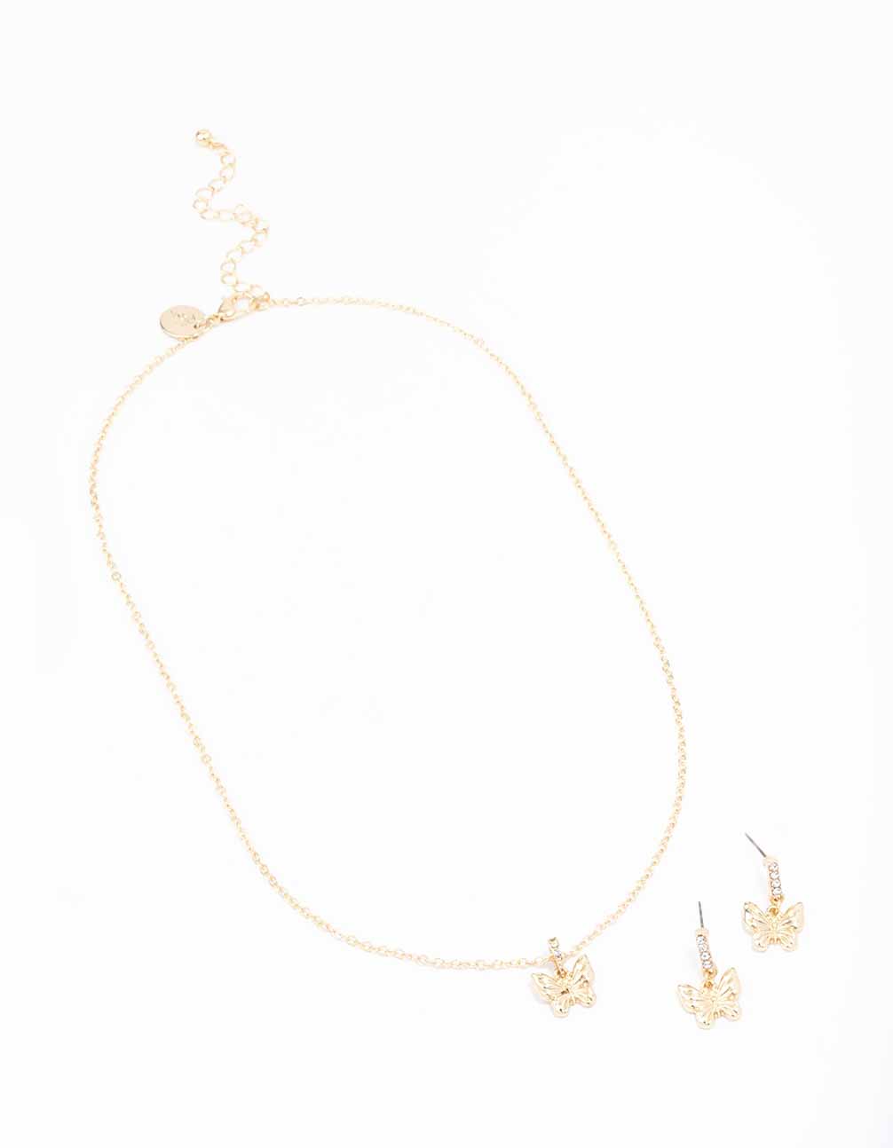 Gold Diamante Butterfly Necklace & Earring Set