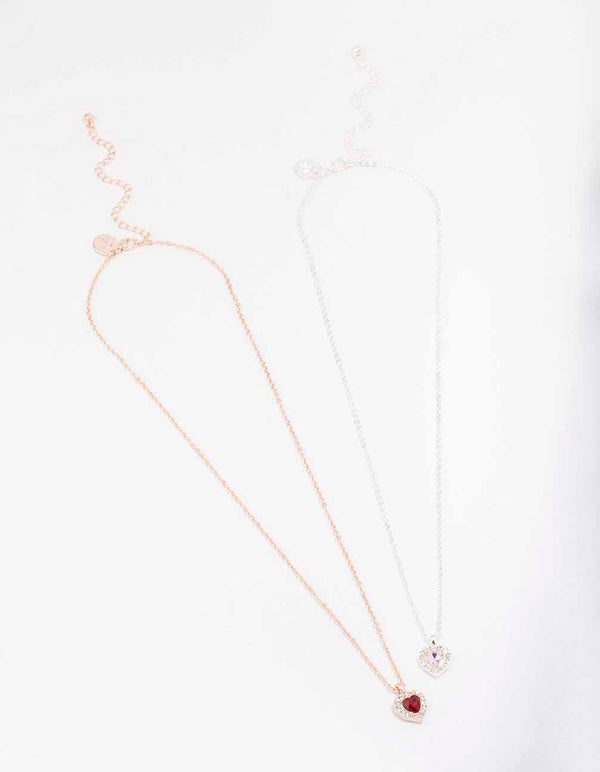 Mixed Metal Heart Halo Necklace Pack