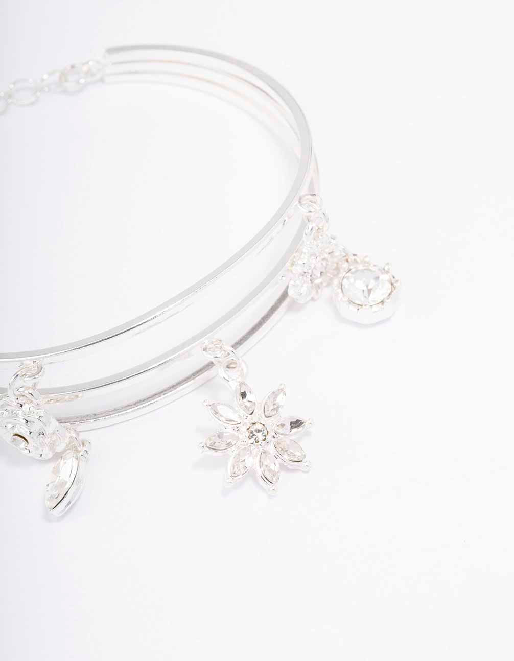 Silver Floral Charm Wrist Cuff