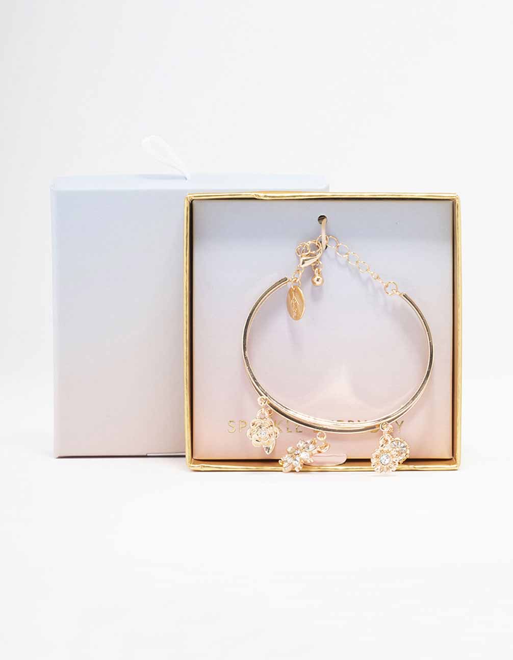 Gold Floral Charm Wrist Cuff