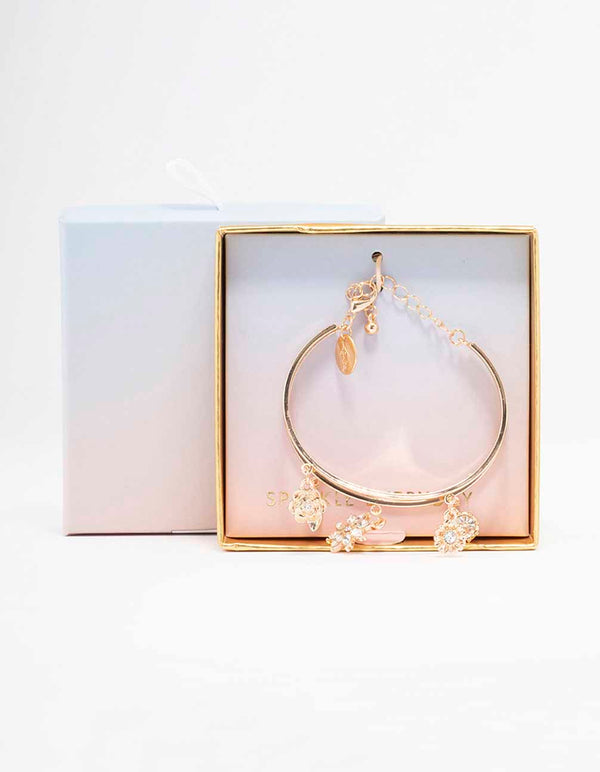 Gold Floral Charm Wrist Cuff