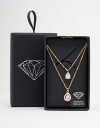 Gold Pear Halo Layered Necklace - link has visual effect only