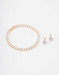 Gold Round Tennis Bracelet & Earring Set - link has visual effect only