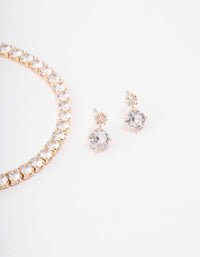 Gold Round Tennis Bracelet & Earring Set - link has visual effect only