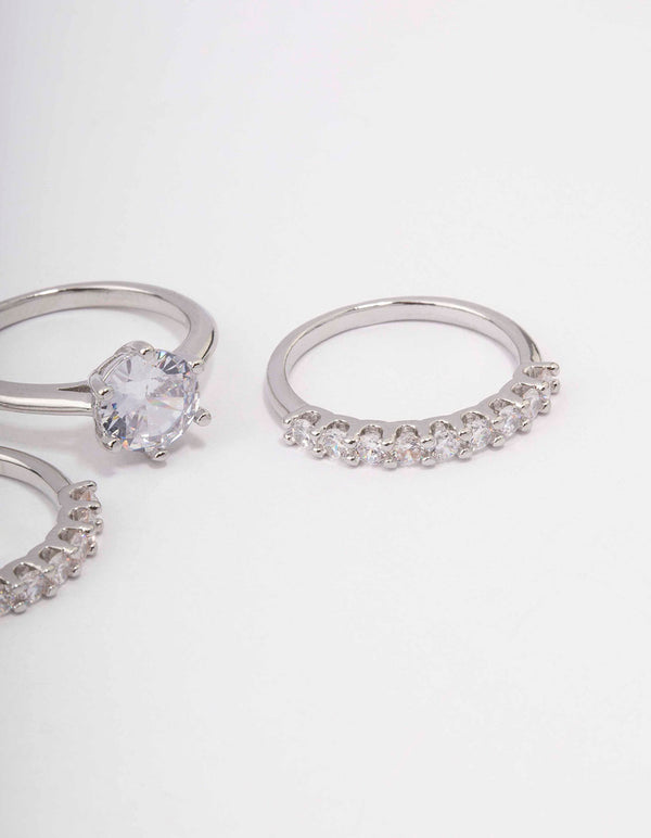 Silver Pave Solitaire Rings 3-Pack