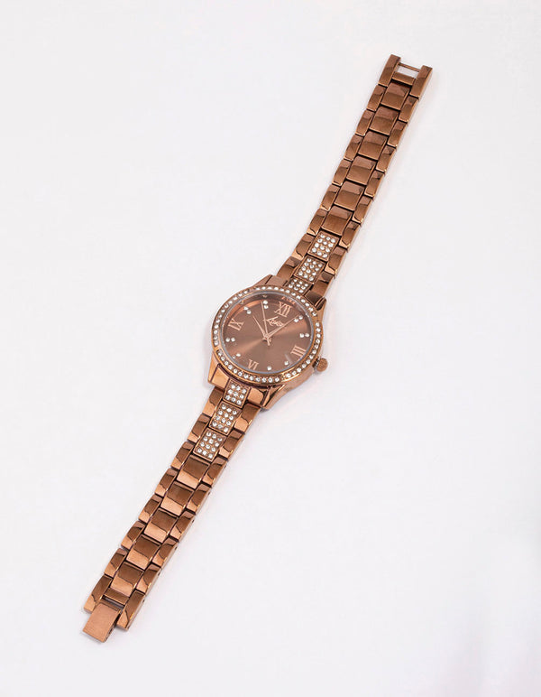 Copper-Coloured Diamante Link Watch