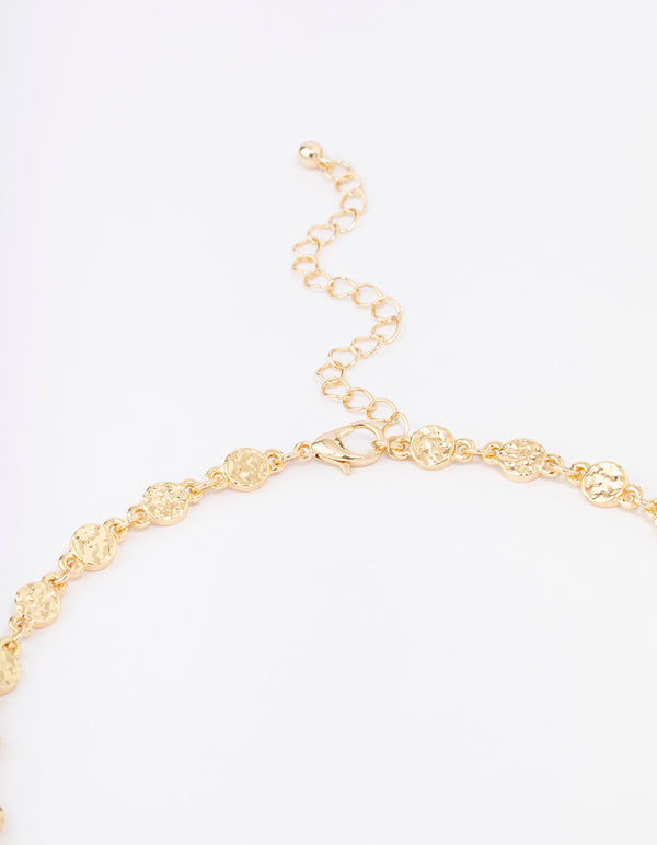 Gold Plated Hammered Disc Chain Necklace