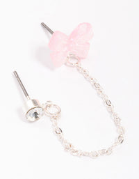 Silver Bow Diamante Stud Chain Earring - link has visual effect only
