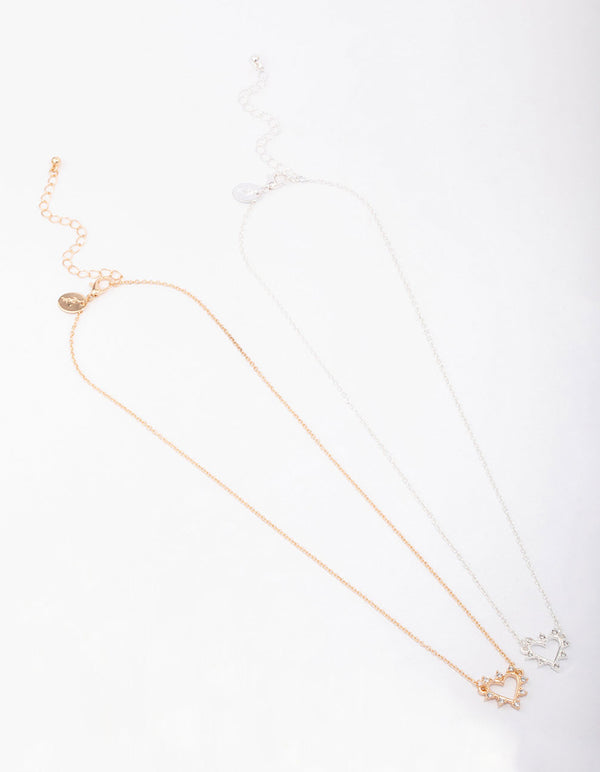 Mixed Metal Open Heart Diamante Necklace