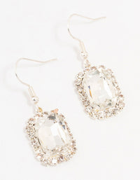 Silver Encased Rectangular Diamante Drop Earrings - link has visual effect only