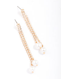 Gold Cup Chain Pearl Drop Earrings - link has visual effect only