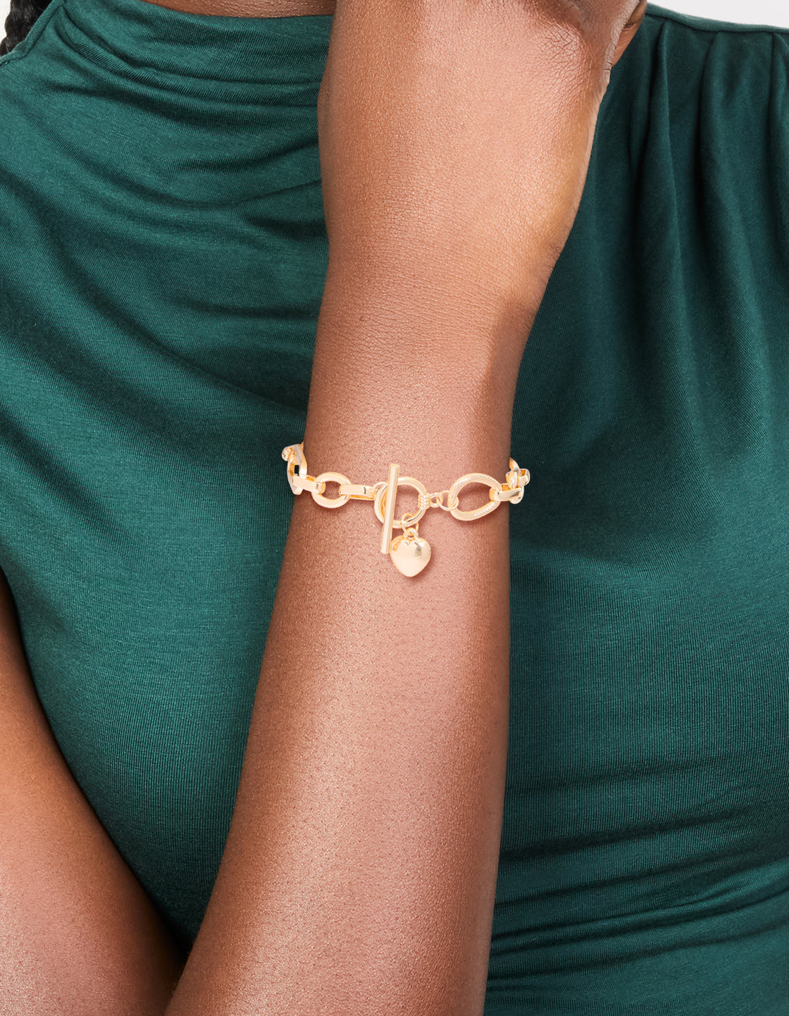 Gold Multi Link Heart T&O Chain Bracelet