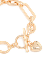 Gold Multi Link Heart T&O Chain Bracelet - link has visual effect only