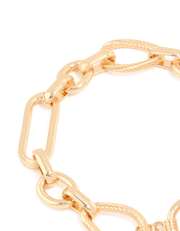 Gold Multi Link Heart T&O Chain Bracelet