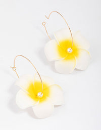 White Frangipani Pearl Hoop Earrings - link has visual effect only