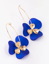 Blue & Gold Large Wire Flower Hoop Earrings - link has visual effect only