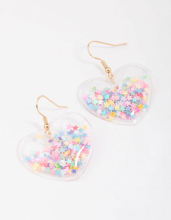Gold Confetti Heart Drop Earrings
