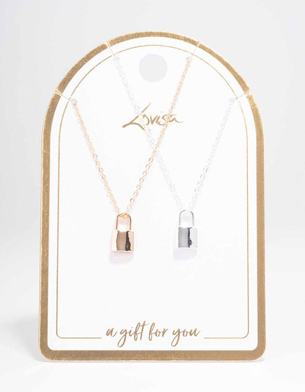 Gold & Silver Plain Locket Necklace Pack