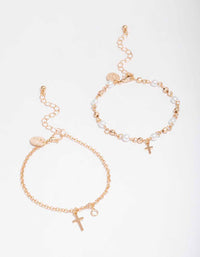 Gold Pearl Cross Charm Bracelet Pack - link has visual effect only